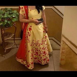 Yellow and red floral lehenga